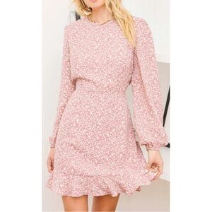 Lulus - Blooming Darlin’ Mauve Floral Printed Ruffle Mini Dress size S - NWT